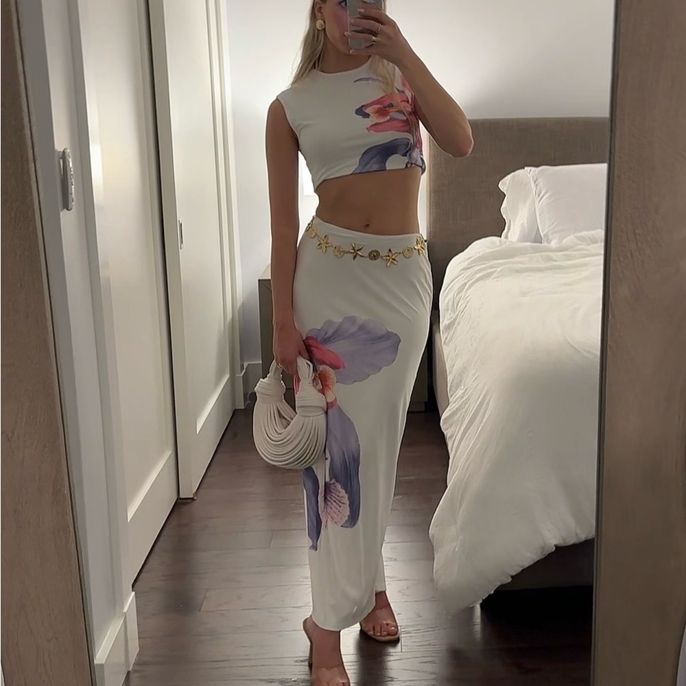 Floral Print Two-Piece Set in White